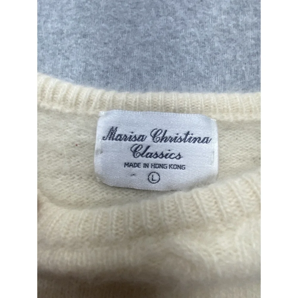 Vintage Marisa Christina Sweater Tunic Womens L White Beaded Pearl 80s